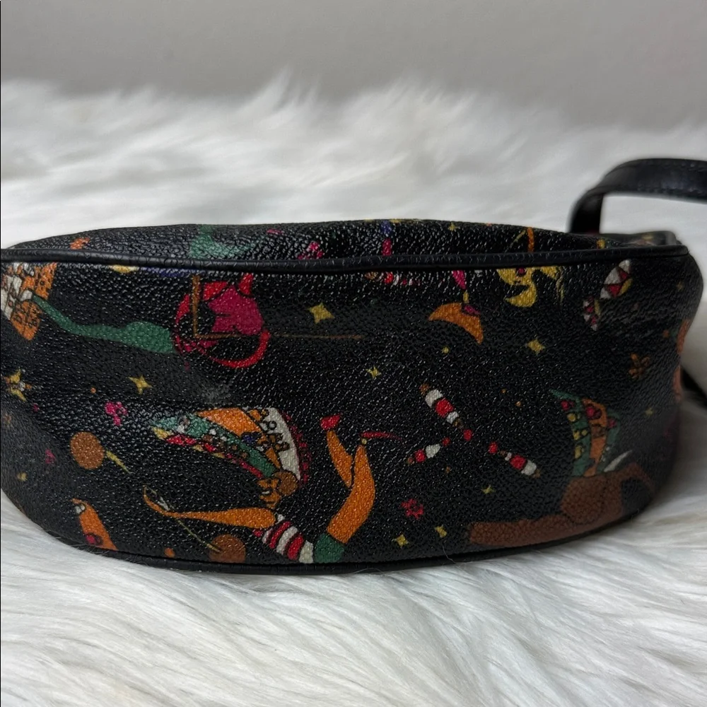 VTG Piero Guidi Black Crossbody Bag with Multicolor Print and Gold Hardware
